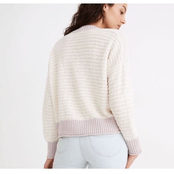 Madewell Seabrook Cardigan Sweater in Colorblock Antique Cream Size Small - Picture 2 of 6